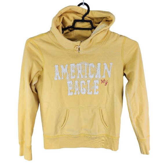 Juniors Yellow American Eagle Outfitters Hoodie Sweatshirt Long Sleeve Size M - Picture 1 of 12